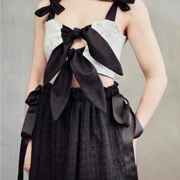 Nuit Black Mesh Maxi Skirt w/Pockets and Ribbon Size S/M - Picture 5 of 12